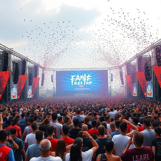 Levendige sc&radic;&reg;ne van een muziekfestival met veel publiek